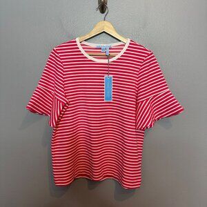 DRAPER JAMES sailor stripe ruffle ponte tee in lip size M